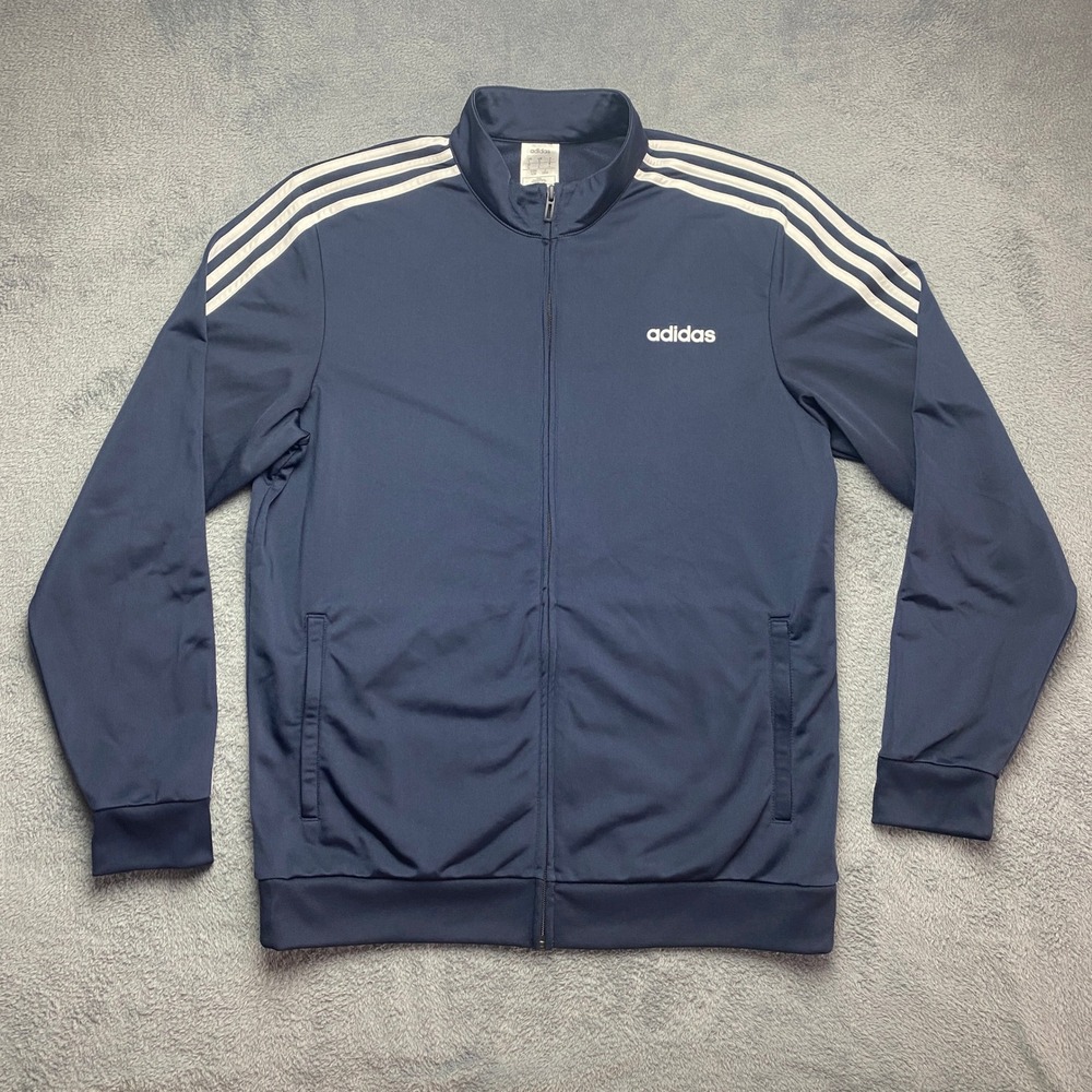 Adidas Track Jacket Mens‎ Large Navy Blue 3-Stripe Full Zip DU0445